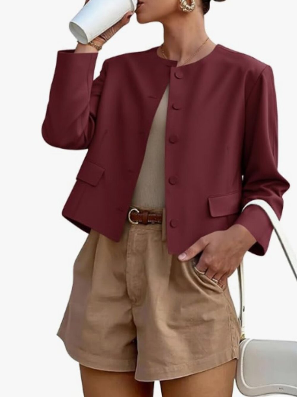 Cicy Bell Red Cropped Blazer Jacket Women's Button Front Career Office Sz Small